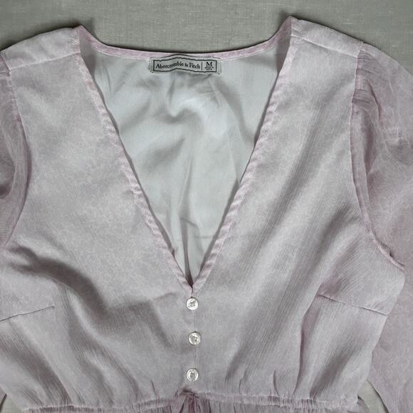 Abercrombie & Fitch V-neck lined sheer blush peasant top defined high waist SZ M - Picture 2 of 8